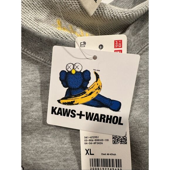 KAWS + WARHOL x UNIQLO UT Collaboration Grey Banana Sweatshirt, Size XL, NWT - Picture 2 of 7